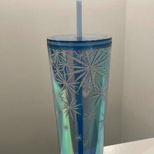 STARBUCKS 2023 Blue Holographic Winter Falling Snowflake 24OZ Tumbler Cup PRETTY